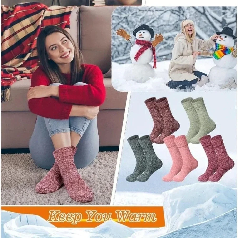 Premillow Winter Fashion Thick‎ Bright Color Socks LARGE Wool Blend Pastel 5pk
